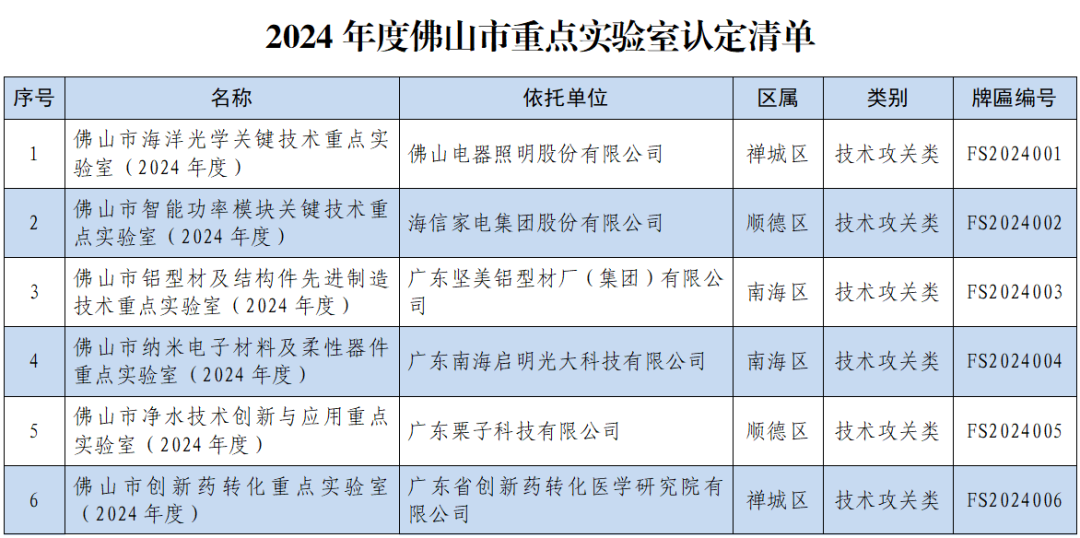 2024年度佛山市重點(diǎn)實(shí)驗(yàn)室名單出爐